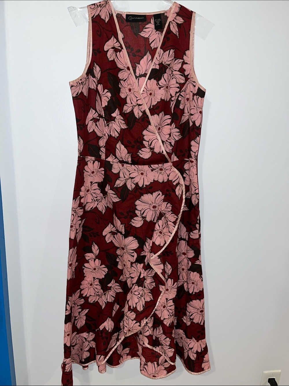 Context Burgundy Midi Dress with Pink Floral Print